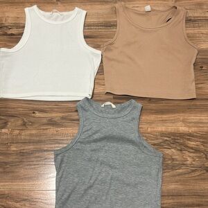 Ribbed Crop Top Set (Tan/White/Gray) (shirts are also available individually)